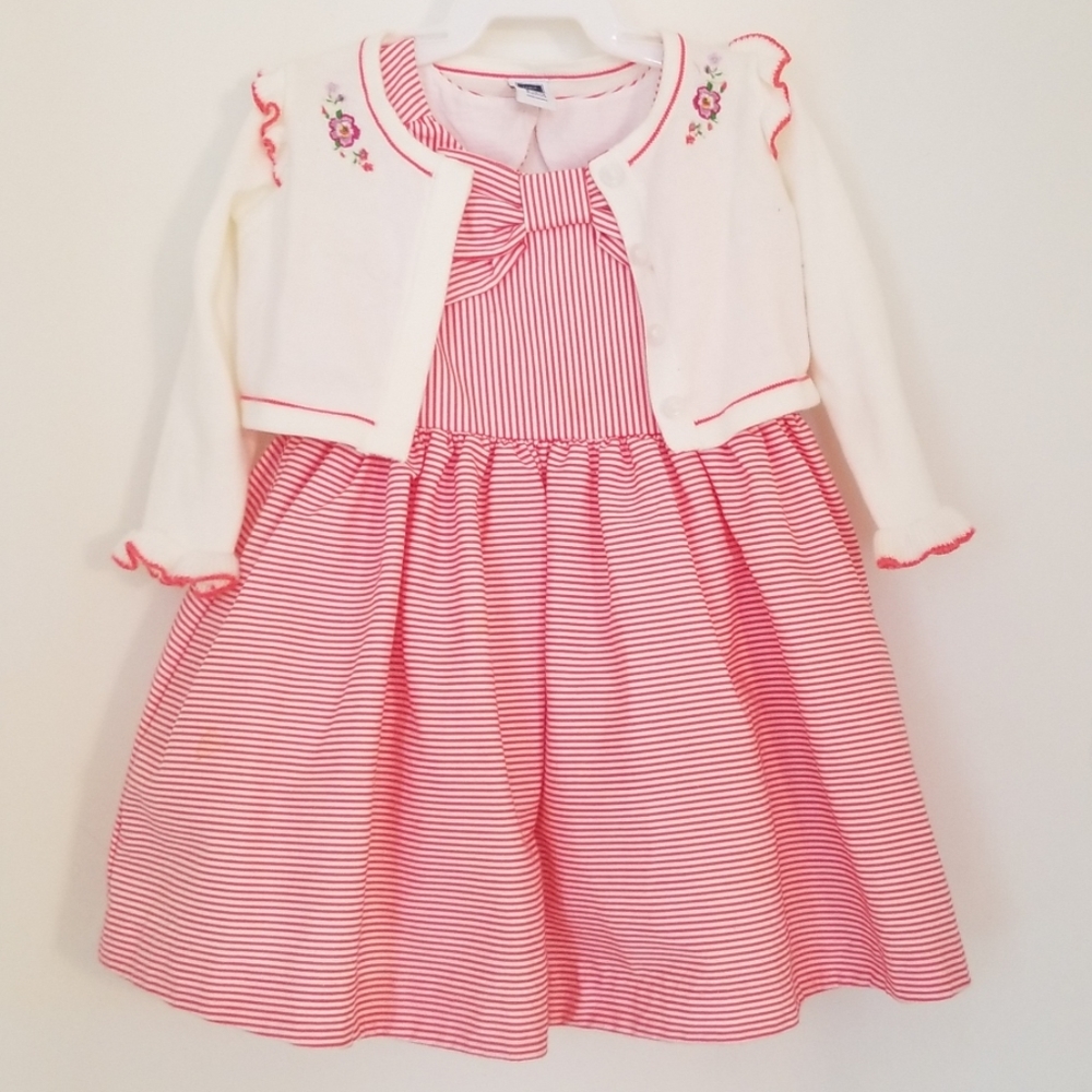 Janie and Jack red striped bow dress with sweater